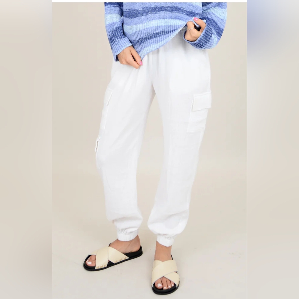 NWT RD Style White Gauze Cotton Cargo Jogger